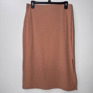 Urban Coco Terracotta Brown Ribbed Knit Midi Pencil Skirt Bodycon XL NWT Chic